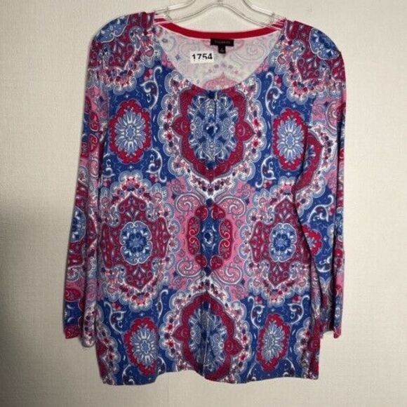 NWOT Talbots Button Front Cardigan Women Size L Paisley Floral Blue/Pink Artsy - Picture 1 of 9